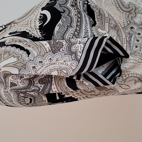 Lascana for Venus V-NECK  paisley brown, cream & black tunic belted top  sz S - Picture 12 of 13